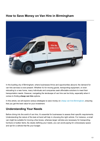How to Save Money on Van Hire in Birmingham
