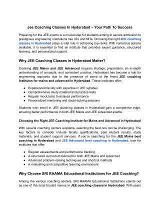 jee coaching classes in hyderabad your path