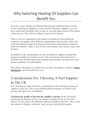 Why Switching Heating Oil Suppliers Can Benefit You