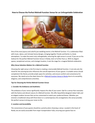 How to Choose the Perfect Mehndi Function Venue for an Unforgettable Celebration