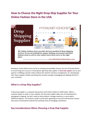 How to Choose the Right Drop Ship Supplier for Your Online Fashion Store in the USA