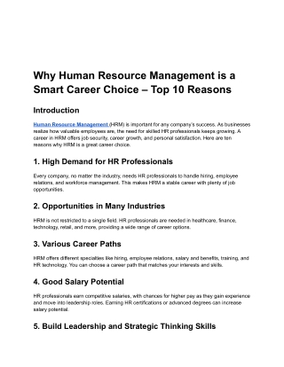 Why Human Resource Management is a Smart Career Choice – Top 10 Reasons
