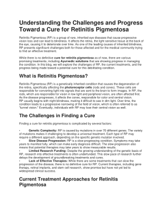 Understanding the Challenges and Progress Toward a Cure for Retinitis Pigmentosa