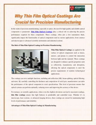 Why Thin Film Optical Coatings Are Crucial for Precision Manufacturing