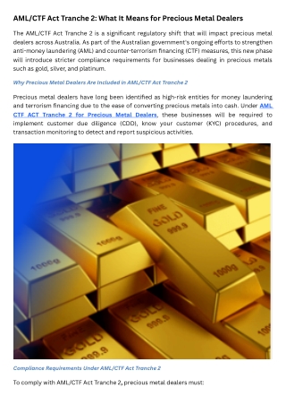 AMLCTF Act Tranche 2 What It Means for Precious Metal Dealers
