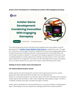 Aviator Game Development: Combining Innovation With Engaging Gameplay