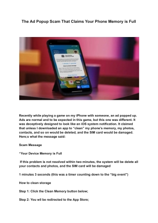 The Ad Popup Scam That Claims Your Phone Memory is Full