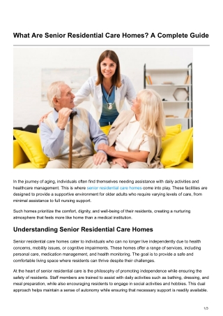 What Are Senior Residential Care Homes A Complete Guide