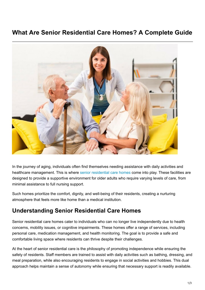 what are senior residential care homes a complete