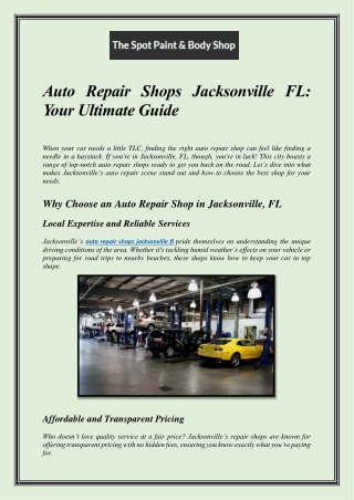 Auto Repair Shops Jacksonville FL Your Ultimate Guide