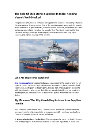 The Role of Ship Stores Suppliers in India Keeping Vessels Well-Stocked