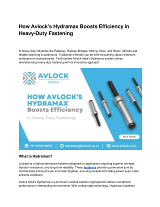 How Avlock’s Hydramax Boosts Efficiency in Heavy-Duty Fastening