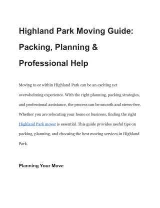 Highland Park Moving Guide_ Packing, Planning & Professional Help