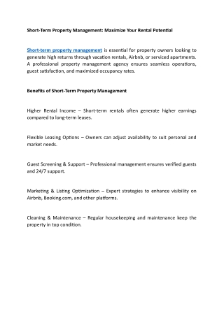 short term property management maximize your