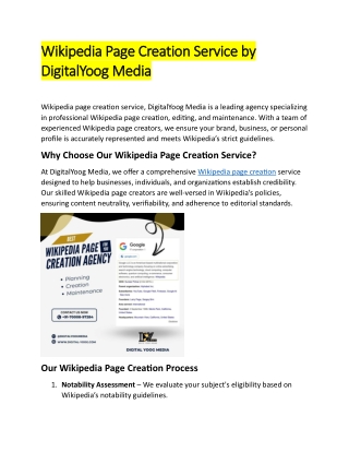 Wikipedia Page Creation Service by DigitalYoog Media