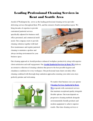 Leading Professional Cleaning Services in Kent and Seattle Area