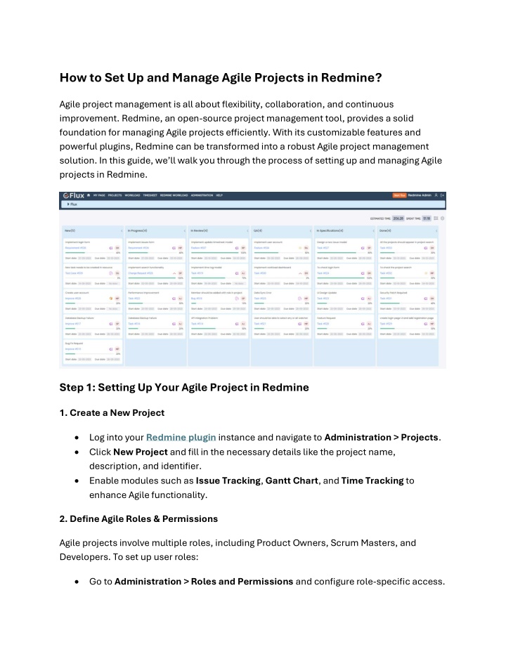 how to set up and manage agile projects in redmine