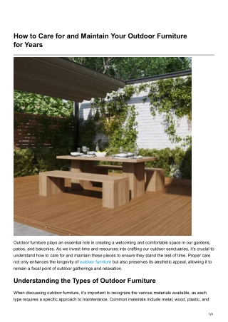 How to Care for and Maintain Your Outdoor Furniture forYears