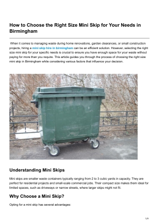 How to Choose the Right Size Mini Skip for Your Needs in Birmingham