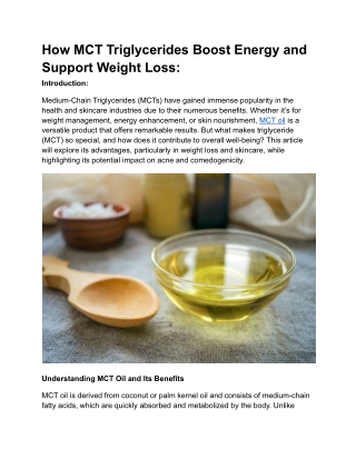 How MCT Triglycerides Boost Energy and Support Weight Loss