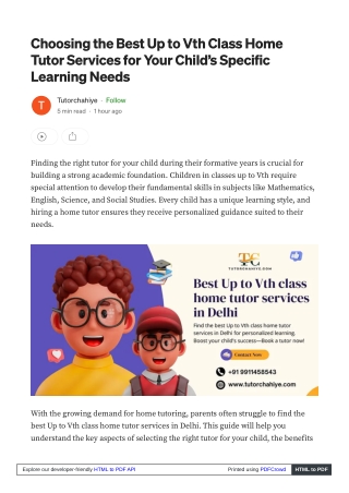 choosing the best up to vth class home tutor