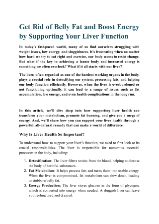 Get Rid of Belly Fat and Boost Energy by Supporting Your Liver Function