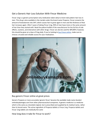 Get a Generic Hair Loss Solution With Fincar Medicine.docx
