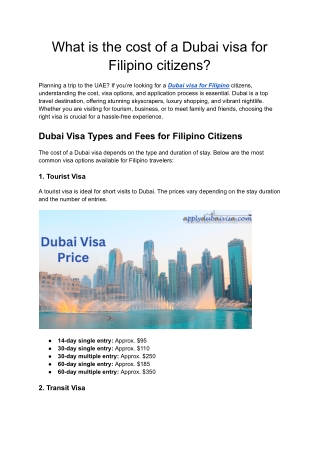 Get Your Dubai Visa for Filipino Citizens – Apply Today! | Apply Dubai Visa