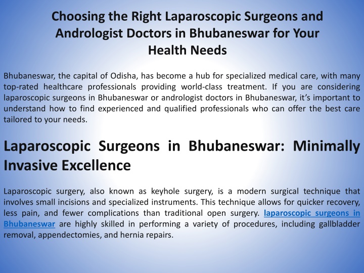 choosing the right laparoscopic surgeons