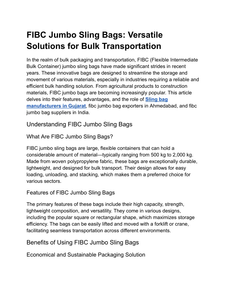 fibc jumbo sling bags versatile solutions