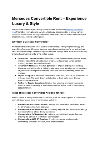 Mercedes Convertible Rental – Experience Luxury on the Road!
