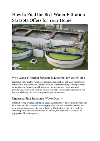 How to Find the Best Water Filtration Sarasota Offers for Your Home