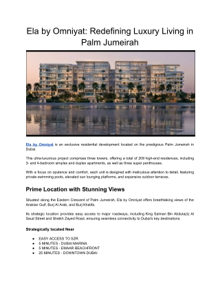 Ela by Omniyat_ Redefining Luxury Living in Palm Jumeirah