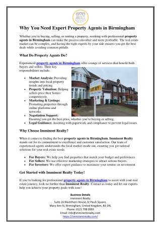 Why You Need Expert Property Agents in Birmingham