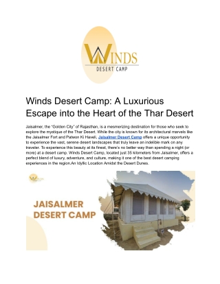 Desert Camp In Jaisalmer- Winds Desert Camp