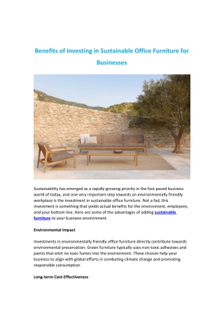 Benefits of Investing in Sustainable Office Furniture for Businesses