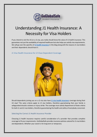 Understanding J1 Health Insurance A Necessity for Visa Holders