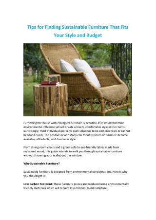 Tips for Finding Sustainable Furniture That Fits Your Style and Budget