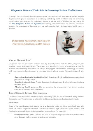 Diagnostic Tests and Their Role in Preventing Serious Health Issues