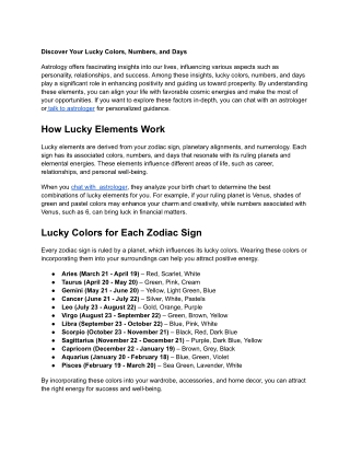 discover your lucky colors numbers and days