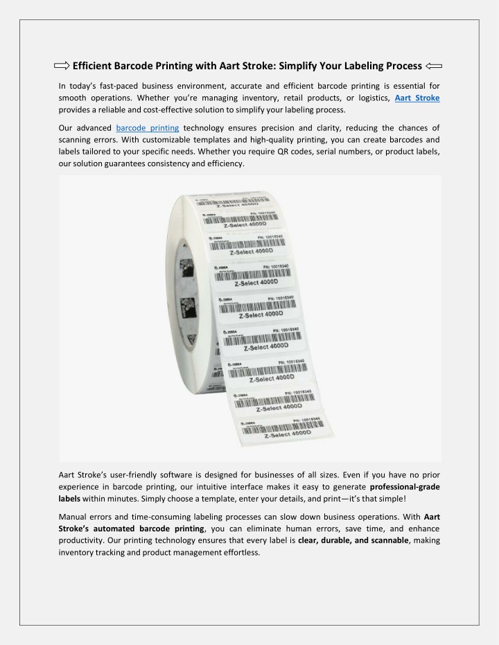 efficient barcode printing with aart stroke