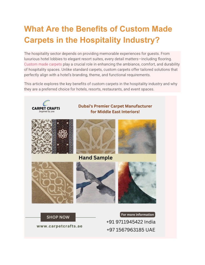 what are the benefits of custom made carpets