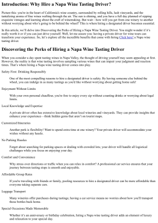 Discovering the Perks of Hiring a Napa Wine Tasting Driver