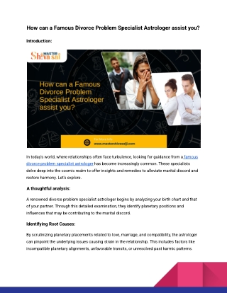 How can a Famous Divorce Problem Specialist Astrologer assist you_