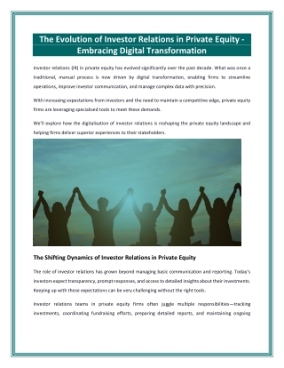 The Evolution of Investor Relations in Private Equity - Embracing Digital Transformation