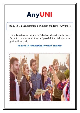 Study In Uk Scholarships For Indian Students | Anyuni.io