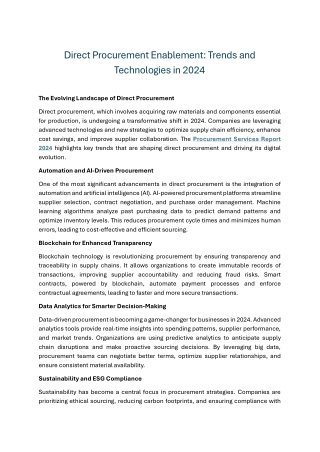 Direct Procurement Enablement Trends and Technologies in 2024