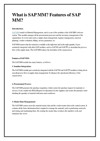 What is SAP Material Management? Features of SAP MM?