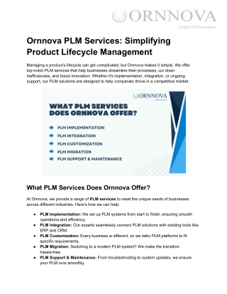 ornnova plm services simplifying product