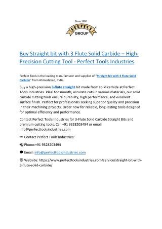 Buy Straight bit with 3 Flute Solid Carbide – High-Precision Cutting Tool - Perf